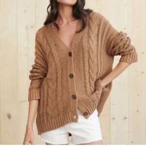Jenni Kayne Cable Knit dark camel Cardigan